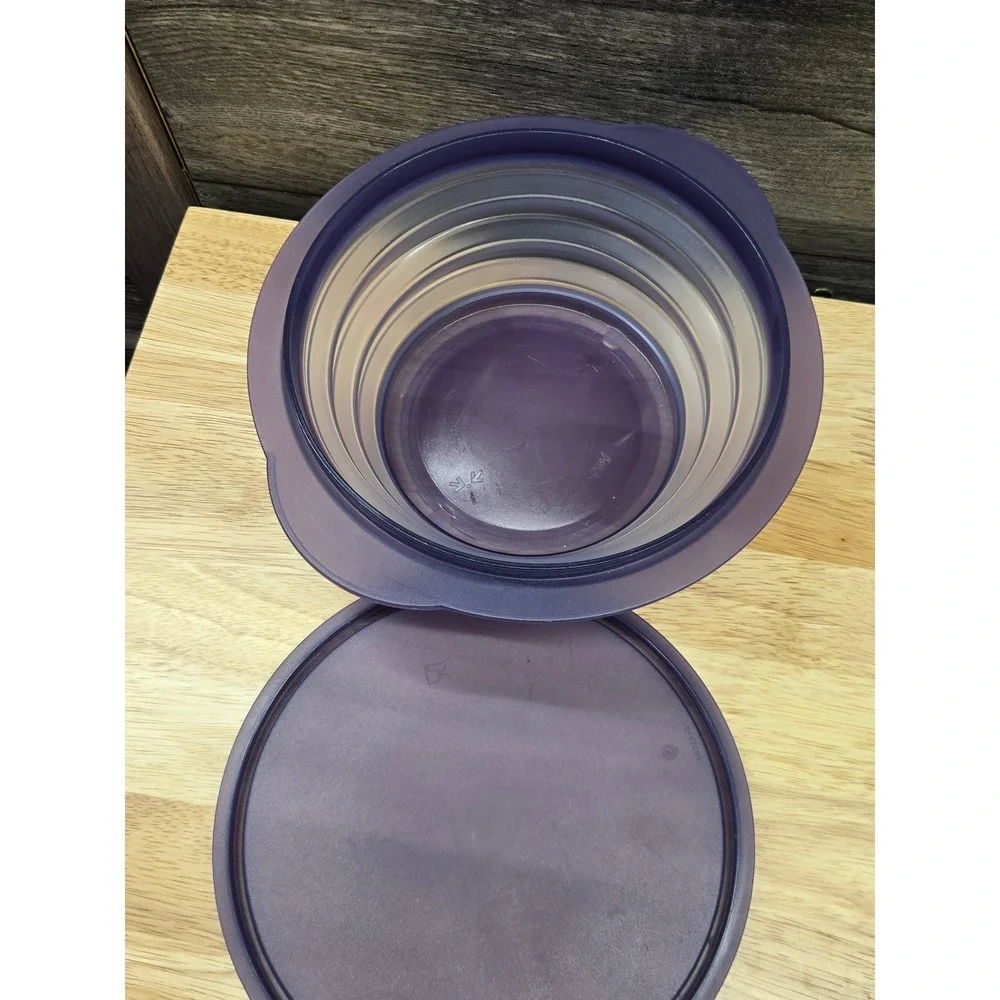 Tupperware FlatOut Collapsible Storage Bowl 950ml Purple 5453A-3 Lid 5455A-2